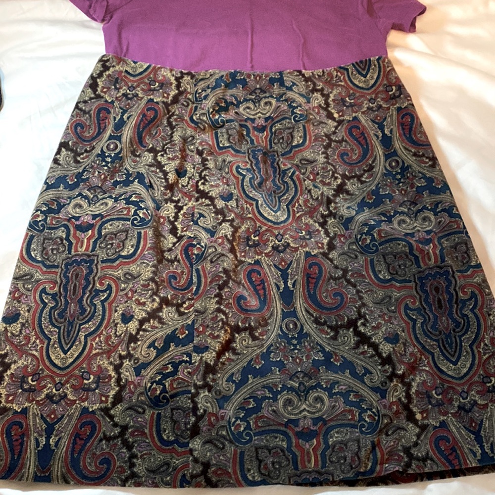Sz 14 VINTAGE BRUSHED SUEDE PAISLEY PATTERNED LINED SKIRT BEAUTIFUL